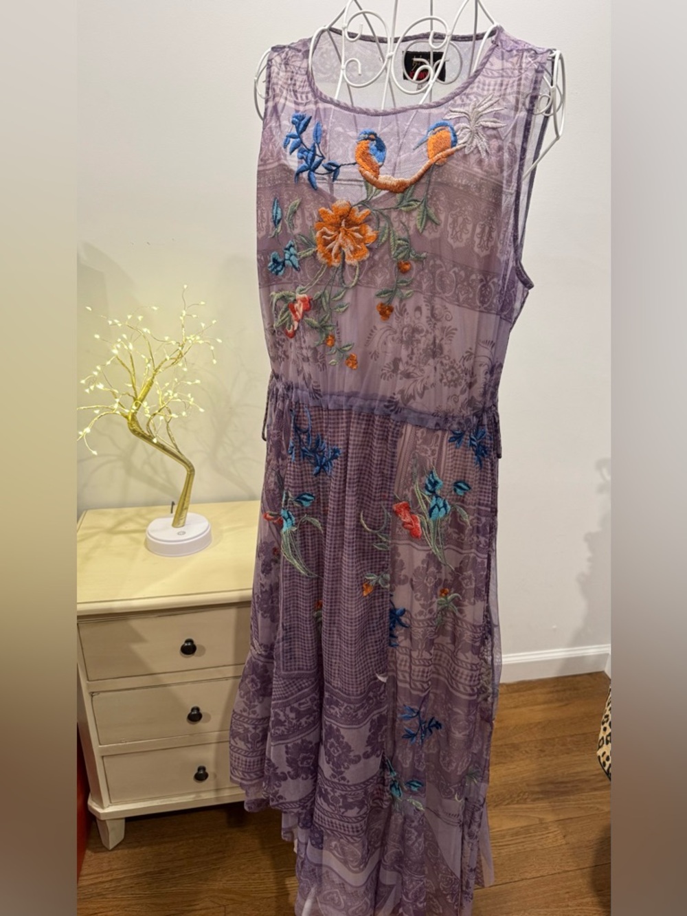 Johnny Was Lavender Embroidered Floral Maxi Dress